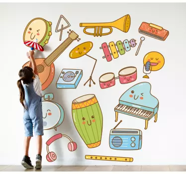 funny smiling musical instruments Kids Bedroom Wall Sticker - TenStickers