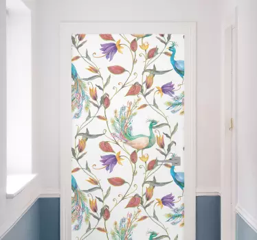 Garden flowers with little birds glass door decal - TenStickers