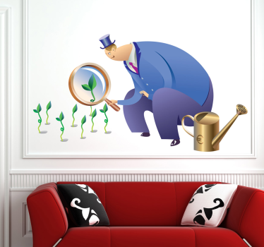 Plant sticker gardener observing sprouts - TenStickers
