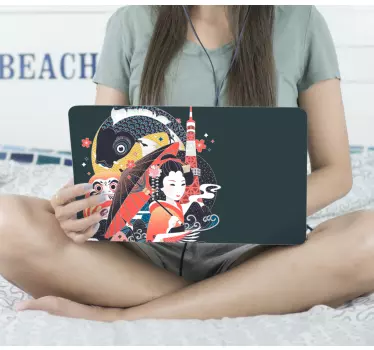 Geisha with umbrella laptop skin - TenStickers