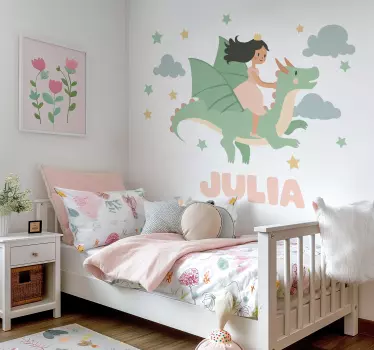 Girl riding a dragon fairy tale sticker - TenStickers