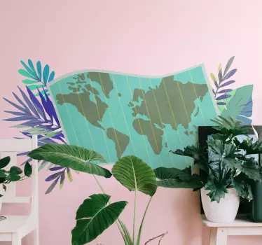 Green ethnical worldmap wall sticker - TenStickers