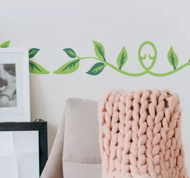 Green leaves filigree border living room wall sticker - TenStickers
