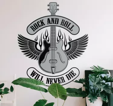 Guitar with flames rock sticker - TenStickers