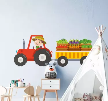 Happy farmer tractor wall sticker for kids - TenStickers