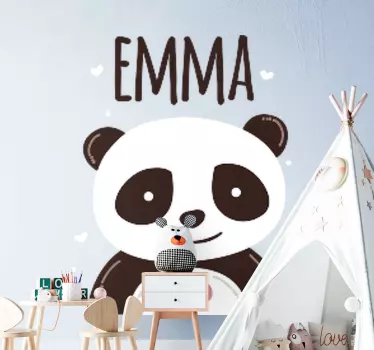 Happy panda with name baby wall sticker - TenStickers
