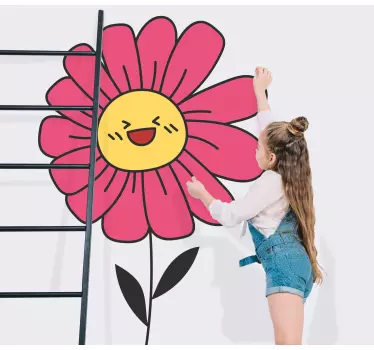 Happy pink flower glass door sticker - TenStickers