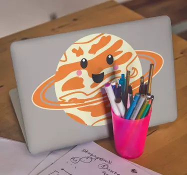 Happy planet character laptop sticker - TenStickers