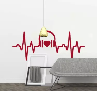 Headphone and heart beat music theme dj sticker - TenStickers