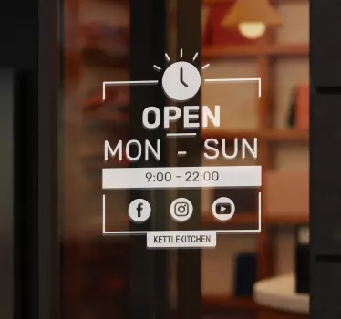 Hours and social media shop window decal - TenStickers