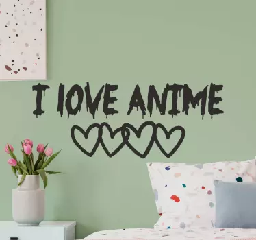 I love anime 4 hearts text wall decal - TenStickers