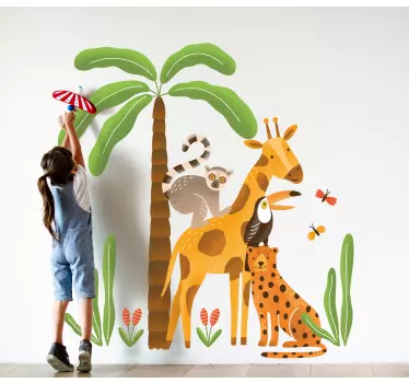 Jungle animals playing wild animal sticker - TenStickers