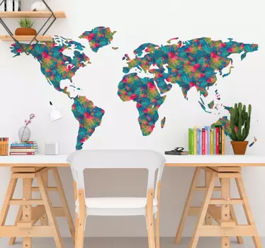 Jungle pattern world map wall sticker - TenStickers