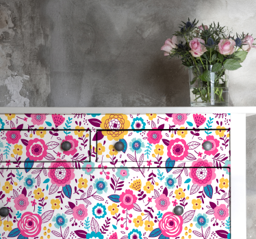Kallax pink flowers decals for furniture - TenStickers