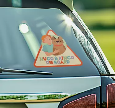 Kid and dog on board car vinyl sticker - TenStickers
