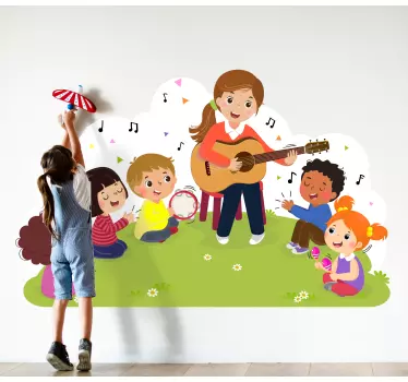 kids on a yellow background Kids Bedroom Wall Sticker - TenStickers
