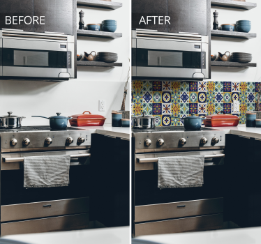 Kitchen floral pattern wall tile sticker - TenStickers