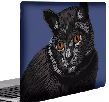 Laptop skin black cat portrait - TenStickers