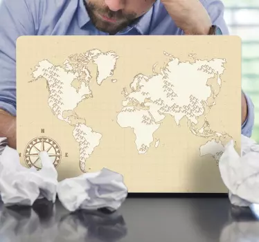 Laptop skin map with compass design - TenStickers