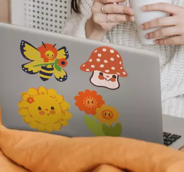 Laptop sticker cheerful floral design - TenStickers
