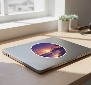 Laptop sticker coastal purple sunset scene - TenStickers