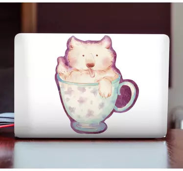 Laptop sticker cute bear cup - TenStickers