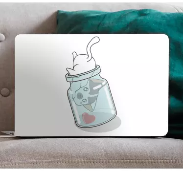 Laptop sticker playful cat jar - TenStickers