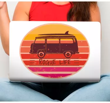 Laptop sticker vintage surfing van - TenStickers
