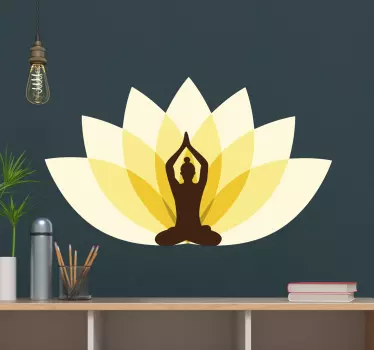 Lotus flower with woman practicing yoga flower decal - TenStickers