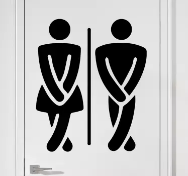 Man and woman in a hurry for wc glass door sticker - TenStickers