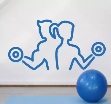 Man and woman with dumbbell wall decal - TenStickers