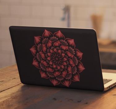 Mandala red flower laptop sticker - TenStickers
