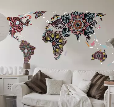 Mandala  world map sticker - TenStickers