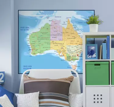 Map Australia Wall Mural Sticker - TenStickers
