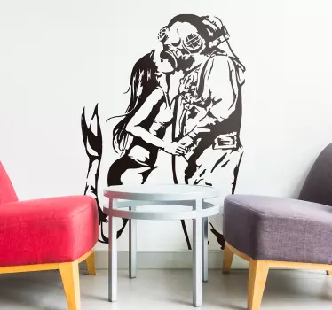 Mermaid and Diver Stencil Wall Art Sticker - TenStickers