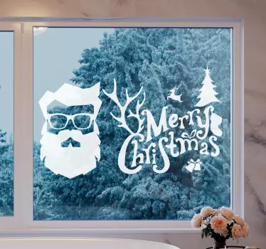 Merry hipster christmas window decal - TenStickers