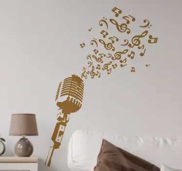 Microphone and Musical Notes Vintage Wall Decor - TenStickers