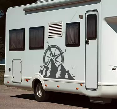 Minimal compass and montains caravan sticker - TenStickers
