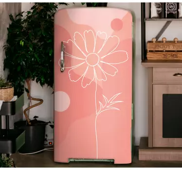 Minimalist pink design of tall flower fridge sticker - TenStickers