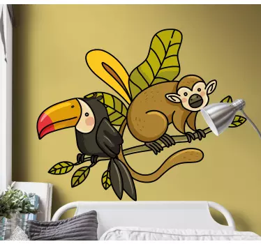 Monkeys and toucan wild animal sticker - TenStickers