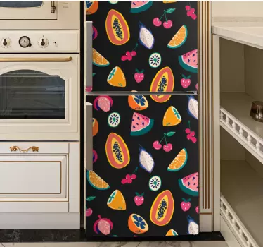 Multicolor fruits on black background fridge decals - TenStickers