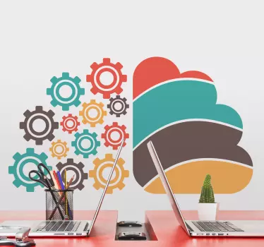 Multicolor gear brain office wall decal - TenStickers