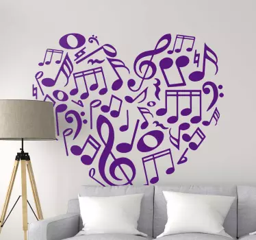 Music note heart classical music wall sticker - TenStickers