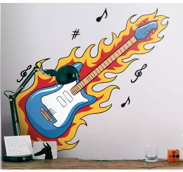 Music sticker flaming electric guitar - TenStickers