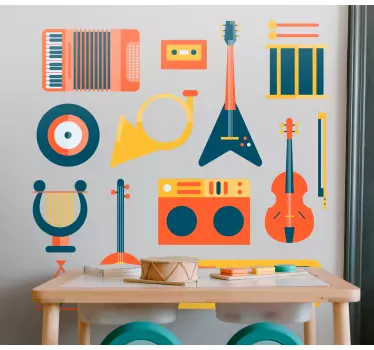 Musical instruments on a white background wall Sticker - TenStickers