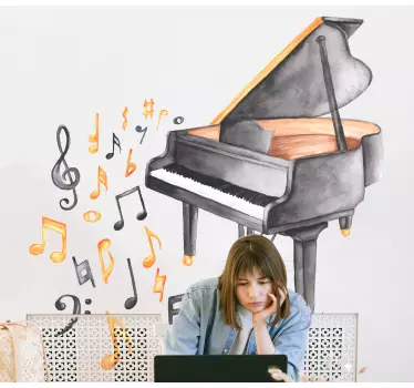 Musical wall sticker piano with notes - TenStickers
