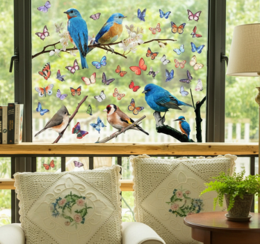 Nature birds with butterflies window sticker - TenStickers
