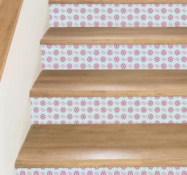 Nautical helm on chevron pattern stair decal - TenStickers