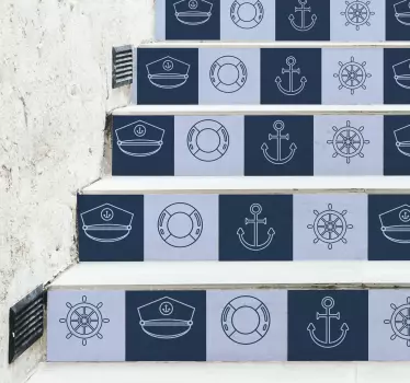 Nautical Symbols Collection stair riser sticker - TenStickers