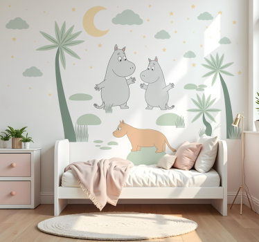 Nordic hippo design illustration wall sticker - TenStickers